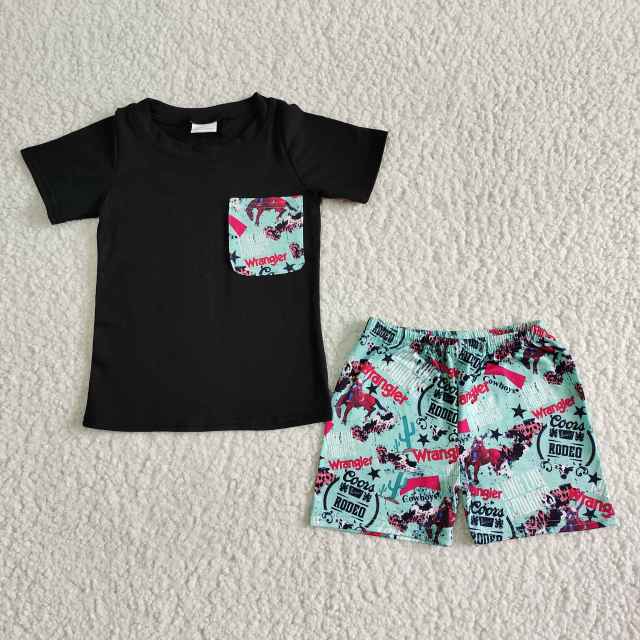BSSO0013 Kids Boys Outfits Short Sleeve  Cowboy Summer Outfits