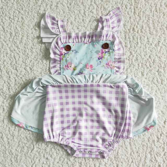 SR0027 Toddler Clothes Flutter Sleeve Flower Print Summer Newborn Baby Girl Romper