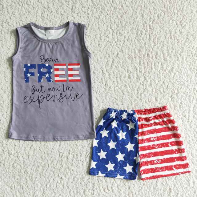 BSSO0036 Baby Boy Clothes Set Sleeveless Top With Shorts 2 Pieces 4Th Of July Boutique Outfits