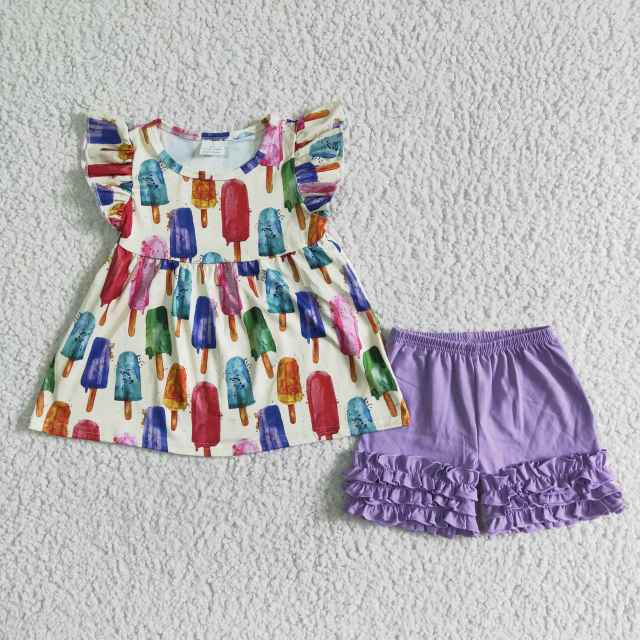 A6-22 kids summer clothes popsicle print baby girl boutique outfits