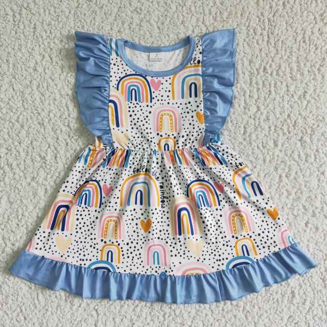 GSD0016 Fashion Kids Clothes Girls Sleeveless Rabinbow Print Milk Silk Baby Summer Dress