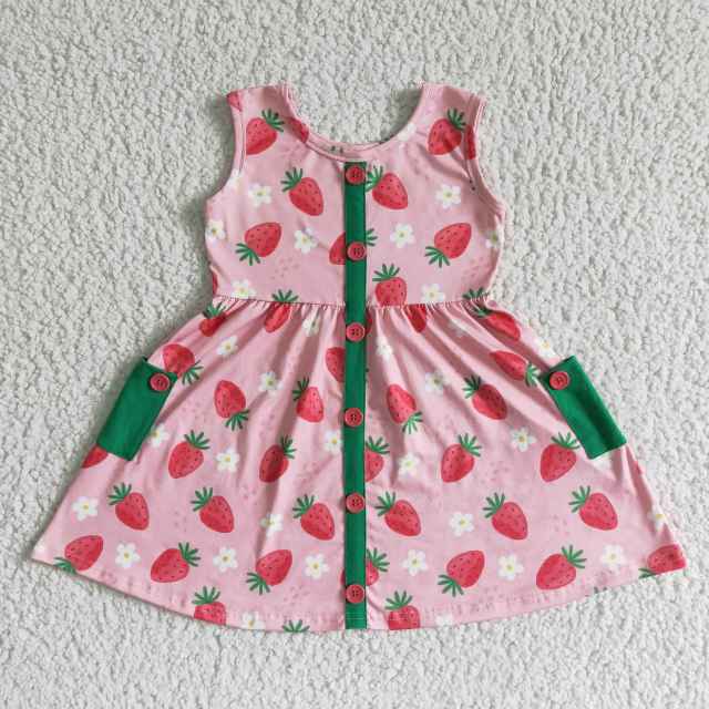 GSD0037 Children Girl Dresses Sleeveless With Pocket Kids  Clothes