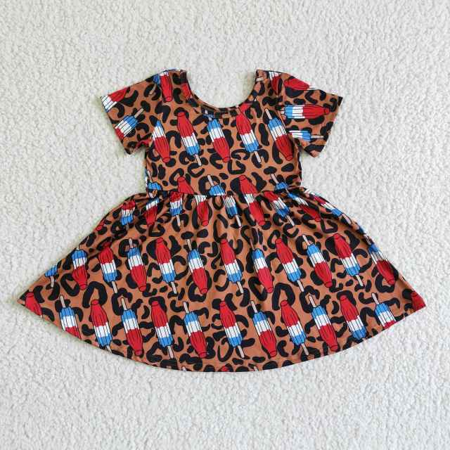 GSD0063 Fashion Children Dresses Popsicle Print Short Sleeve Boutique Kids Clothing