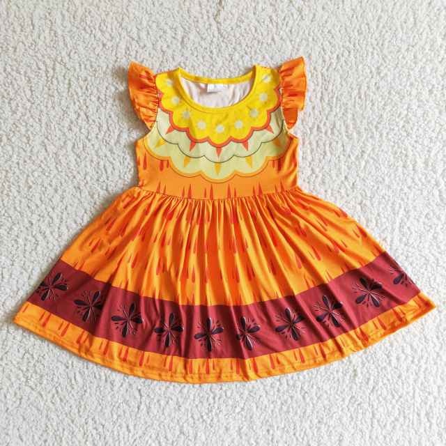 GSD0006 Kids Summer Dress Twirl Flutter Sleeve Milk Silk Toddler Clothes Girls Fashion