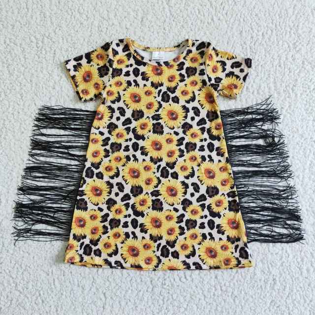 GSD0055 Kids Summer Dress Twirl Sunflower Print Girl Clothes