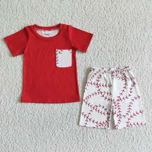 BSSO0022 Kids Clothes Boys Red Top With Shorts Summer Outfits