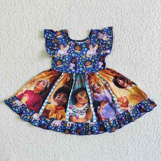 GSD0065 Kids Summer Dress Twirl Cartoon Print Milk Silk Toddler Clothes