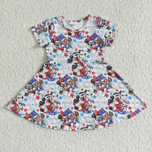 GSD0075  Kids Summer Clothes Girl Cartoon Print Dress