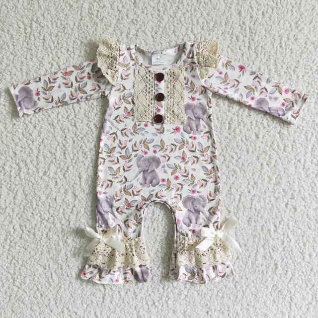 6 A1-26  Baby Girls Flower And Elephant  Romper