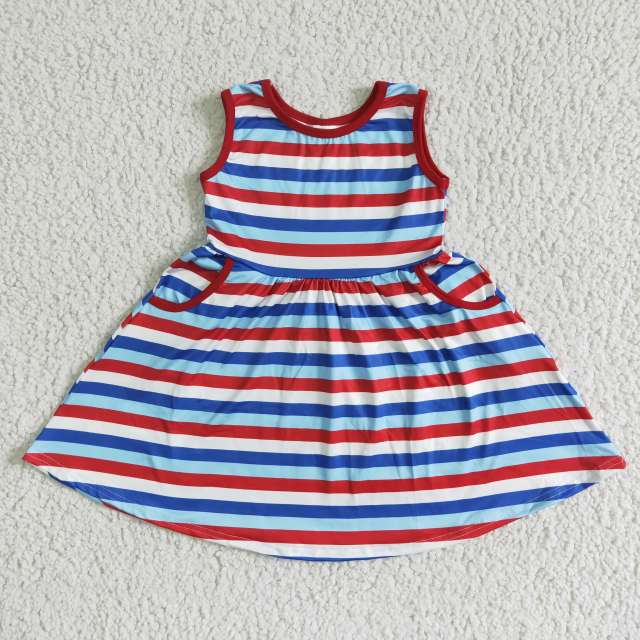 A1-13-2 Kids Summer Clothes Girl Stripe Dress