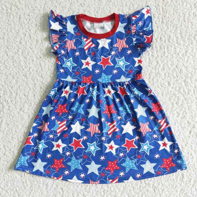 C11-9  Kids Summer Clothes Girl Star Print July 4Th Dress