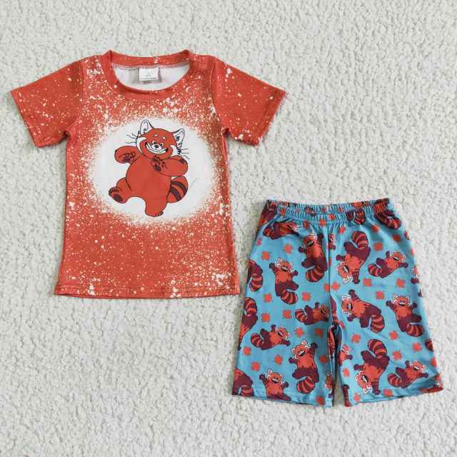 BSSO0045 Kids Short Sleeve Top With Shorts 2 Pieces  Cartoon Print Summer Outfits