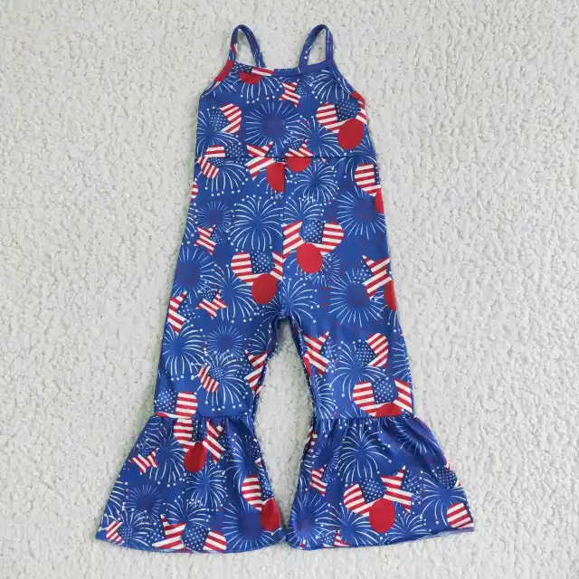 SR0056 Kids July 4Th Clothes Baby Girls Summer Romper