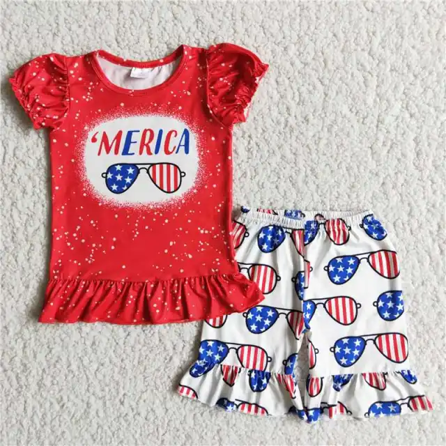 D9-17  Kids Summer Clothes 2 Pieces July 4Th Girl Boutique Outfits