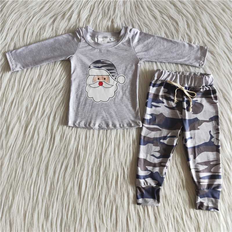 B7-37 Kids Clothes Girls Santa's Off-White Long Sleeve Camo Trousers Set
