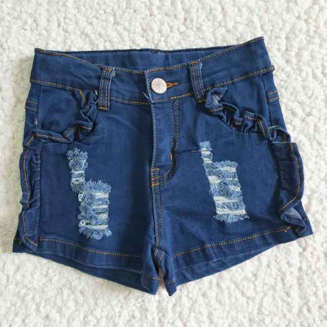 SS0014 Girl Denim Dark Blue Hole Shorts