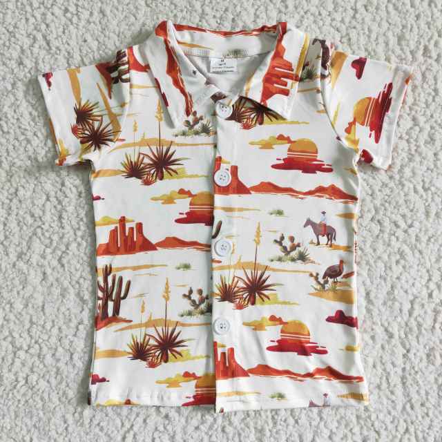 BT0015 Childrens Clothing Boys Riding Cactus Button-Up Shirt