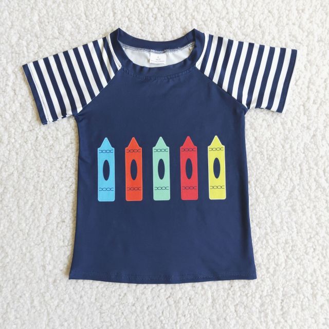 A9-13 Children Clothing Pencil Blue Striped Short Sleeve