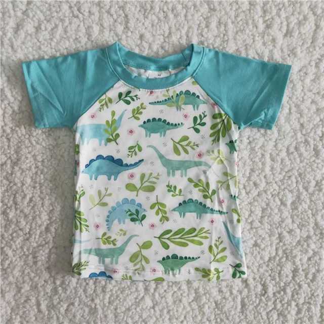 A3-21 Kids Clothing Dinosaur Plant Short Sleeve Top