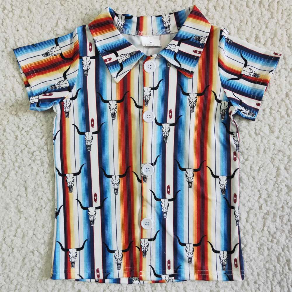 BT0012 Children Clothing Boys Bull Tau Color Stripe Button-Up Shirt