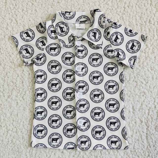 BT0016 Boys Black and White Cow Button Shirt