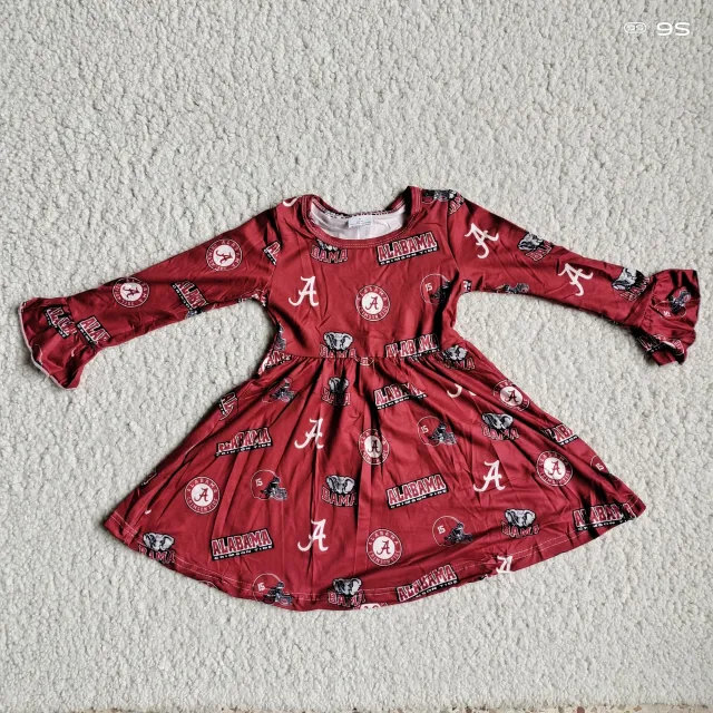 G3-8-9;'\*' Elephant Letter Round Label Dark Red Long-sleeved Skirt