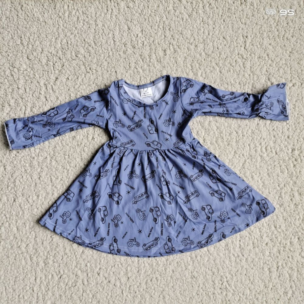 G3-8-9- Baby Girl Dress Line Trolley Dark Purple Long Sleeve Skirt