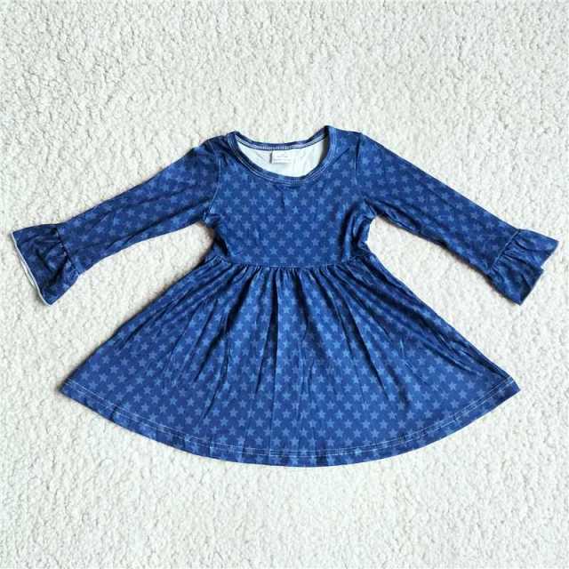 G3-8-6*.'/ Pentagram Dark Blue Long Sleeve Dress