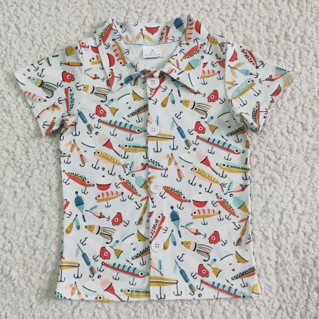 BT0013 Boys' Colored Fish Button Shirt Kid Clothing