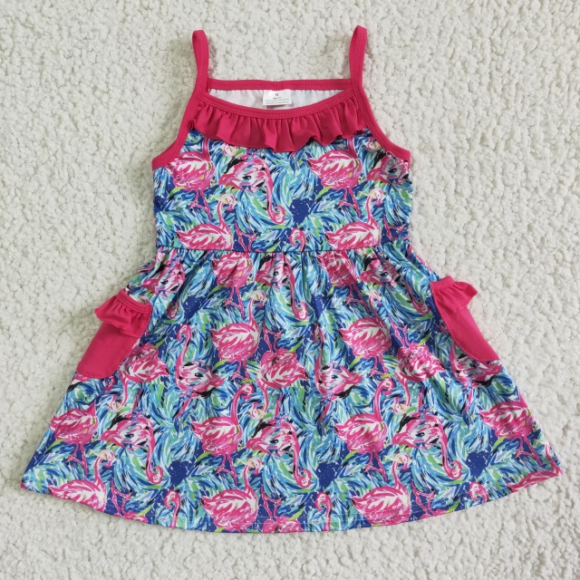 GSD0078 Kid Summer Clothing Girls' Rose Red Sling Pocket Skirt