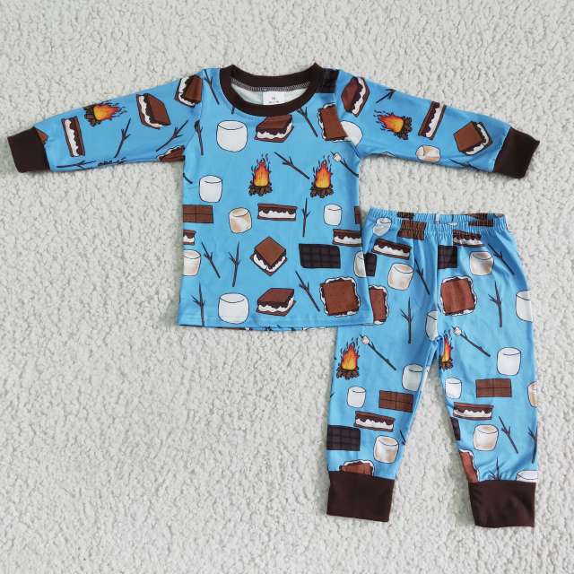 A6-3 Boys Flame Blue Long Sleeve Pajama Set Kids Clothing