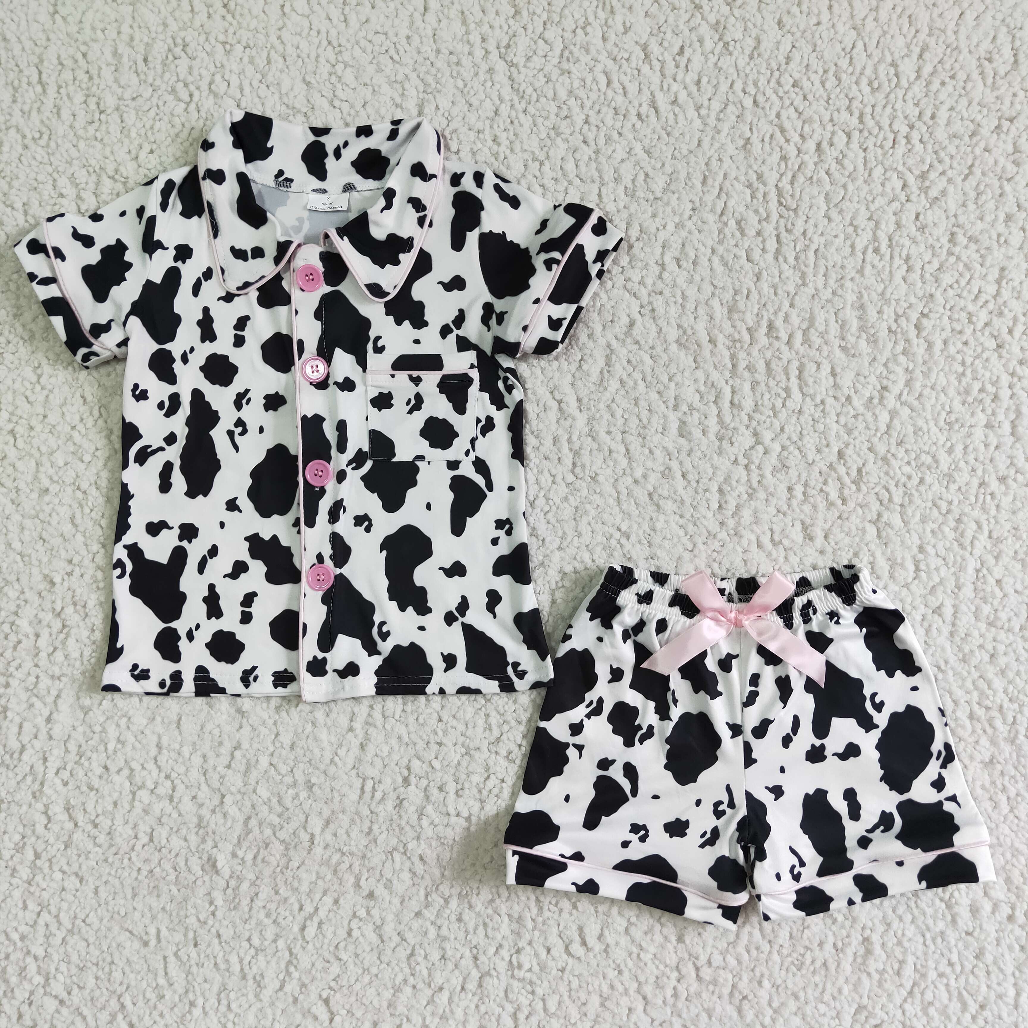 GSSO0113 Girls' Milk Spot Print Short Sleeve Shorts Set