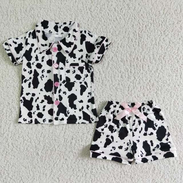 GSSO0113 Girls' Milk Spot Print Short Sleeve Shorts Set