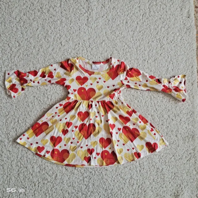 Baby Girl Clothes Red and Yellow Heart Long Sleeve Dress