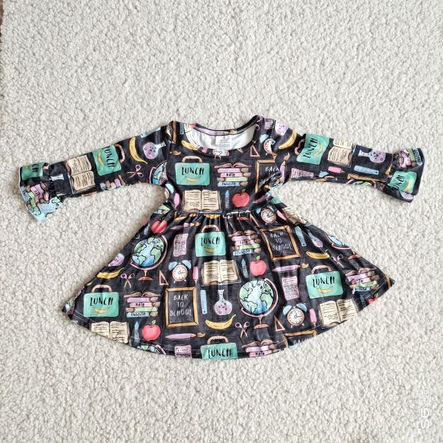 Baby Girl Clothes Book Alarm Clock Black Long Sleeve Dress