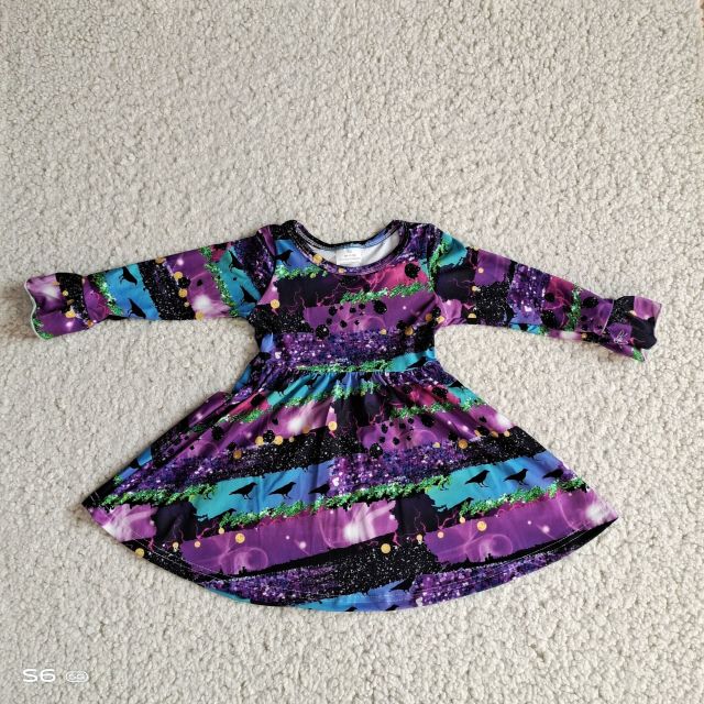 Girls' Dresses Night Moon Purple Green Sequin Long Sleeve Dress