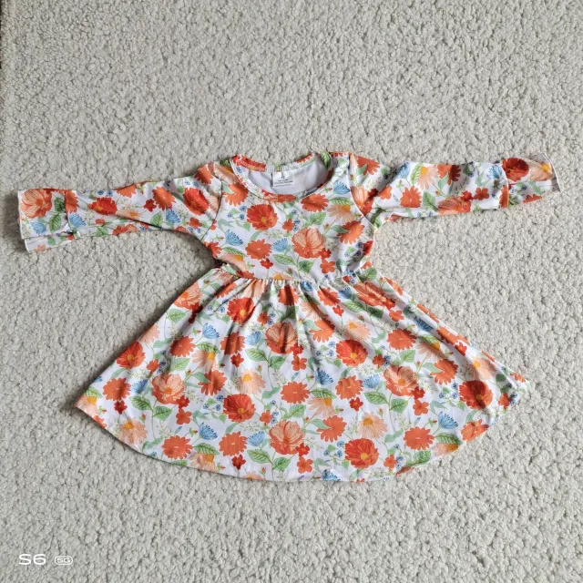 Baby Girl Skirt Orange Blue Flower Long Sleeve Dress