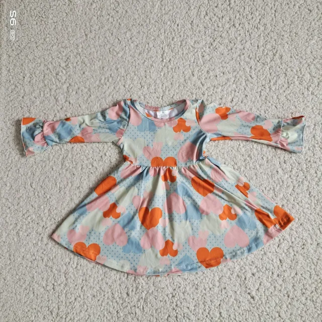 Girls Skirt Orange Pink Heart Long Sleeve Dress