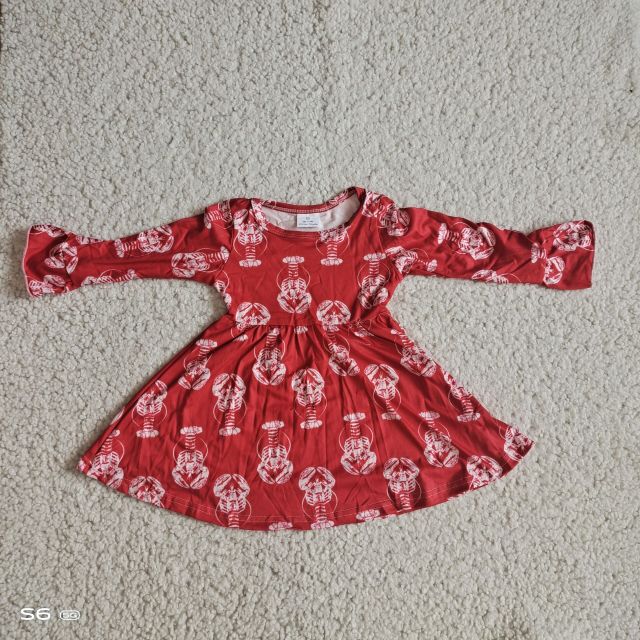 Baby Girl Dress Skull Frame Red Long Sleeve Dress