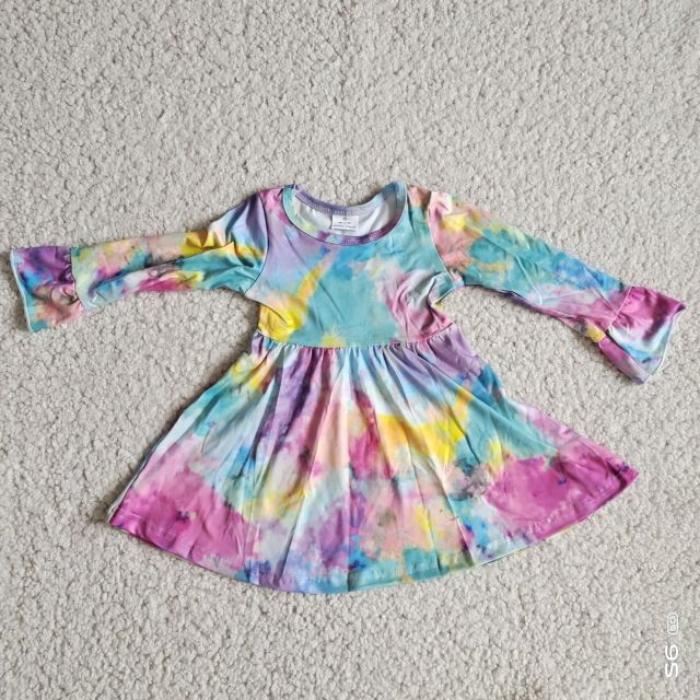 Colorful Tie Dye Long Sleeve Dress Toddler Girl Clothes