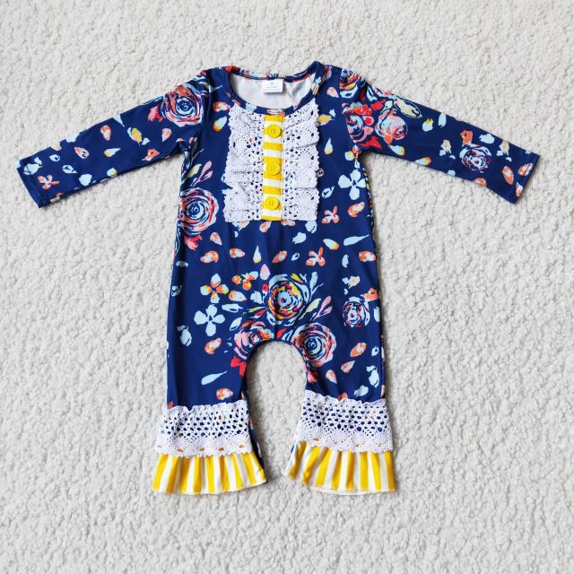 A26-3 Kids Clothing Small Floral Blue Bodysuit