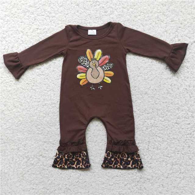 A2-6 Brown Offset Turkey Thanksgiving Leopard Bodysuit Toddler Clothes