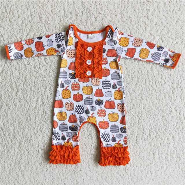 B8-20 Toddler Girl Clothes Colorful Pumpkin Long Sleeve Bodysuit