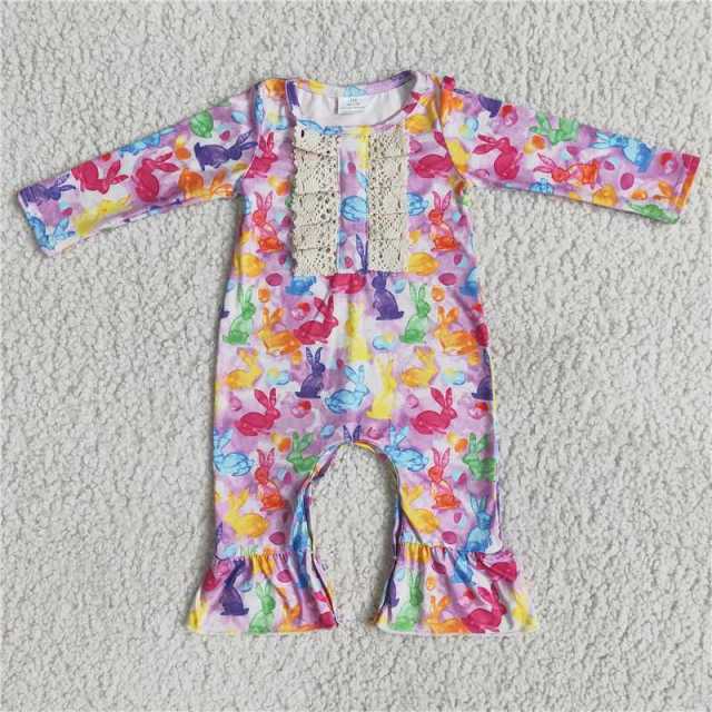 A12-3 Baby Girl Clothes Colorful Rabbit Long Sleeve Bodysuit