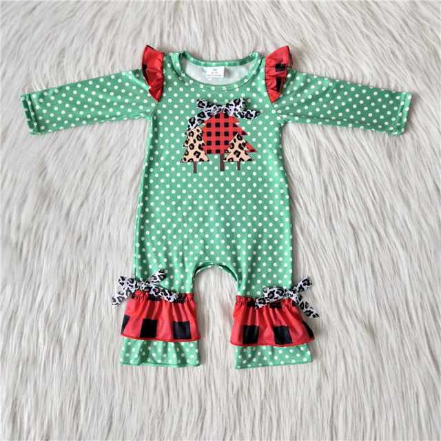 A1-26-2 Kids Clothing Sets Christmas Tree Polka Dot Green Long Sleeve Bodysuit
