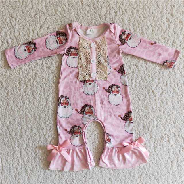 A7-5 Baby Girl Clothes Santa's Pink Button Romper
