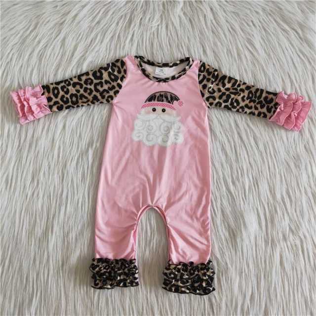 A25-9 Kids Clothing Girls Cute Santa Pink Leopard Bodysuit