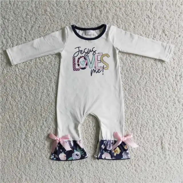 B6-15 LOVES White Letter Bow Bodysuit Toddler Girl Clothes