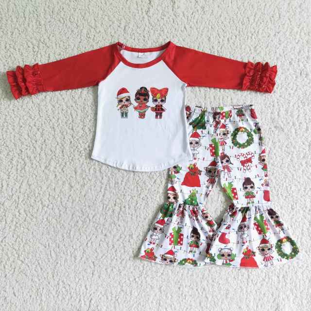A9-21 Kids Clothing Big Head Baby Red Long-sleeved Flared Pants Suit