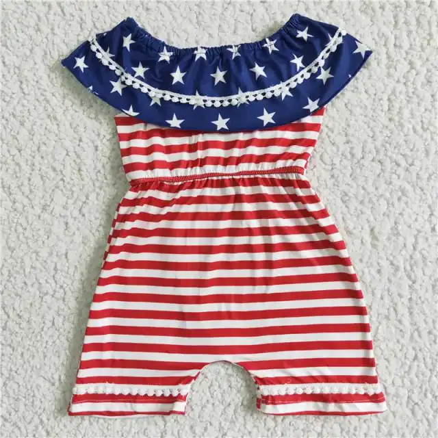 A4-5-2  Kids Clothing Sleeveless Girl July 4Th Romper